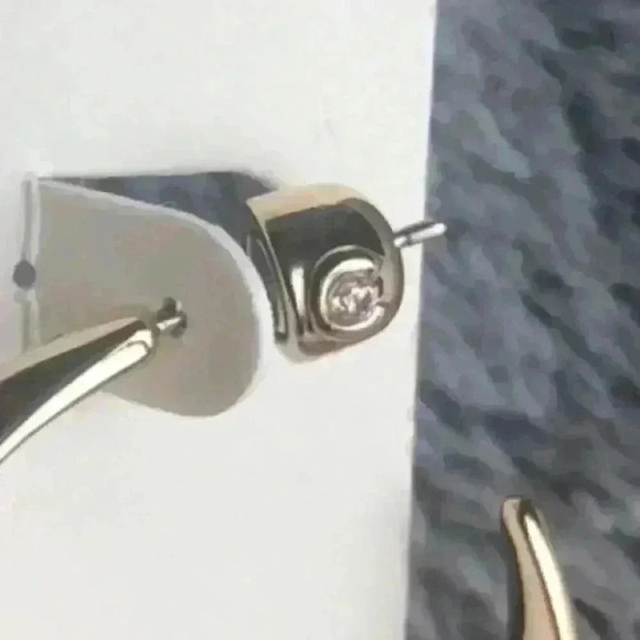 Carolee Iris Gold-Tone Plates Sterling Silver Pave Stone Hoop Earrings NWT - Picture 7 of 8